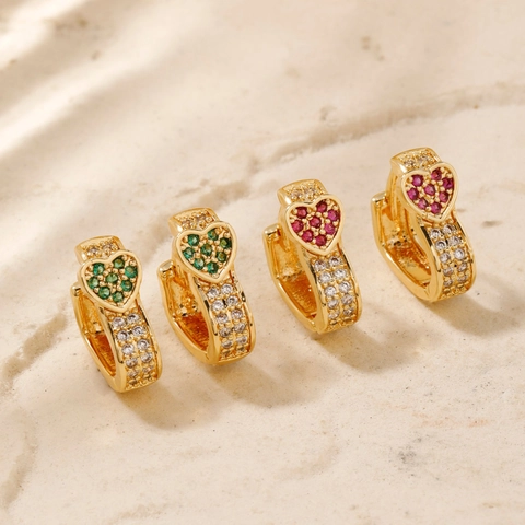Mode Koperen Hart Zirconia Hoop Oorbellen Voor Vrouwen Verguld Retro Elegant Glinsterende Hart Huggie Oorbellen Accessoires