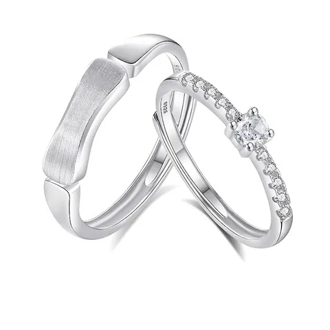 Anelli di Coppia Regolabili in Argento Sterling 925 per Uomo Donna Set di Anelli Aperti con Strass Gioielli Moda Regalo