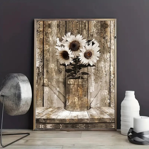 Vintage Witte Zonnebloem In Roestig Blik Canvas Schilderij Zonder Frame Landelijke Kunst Muurdecoratie Voor Woonkamer Slaapkamer