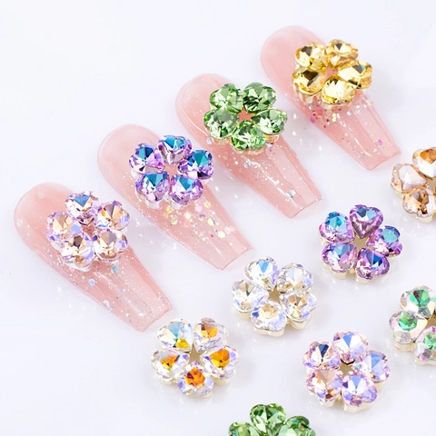 Λουλούδι Nail Art Στρας Κράμα Γυαλί Καρδιά Πολύτιμοι Λίθοι Για DIY Μανικιούρ Λαμπερό Κομψό