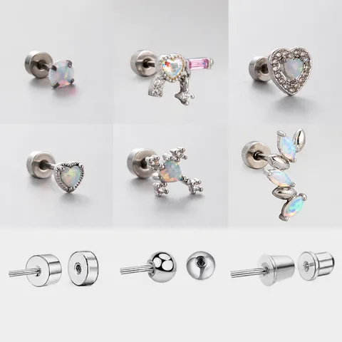 Herz Opal Zirkon Titanstahl Knorpelstecker Ohrringe Schraubverschluss Piercing Nischenschmuck Damen