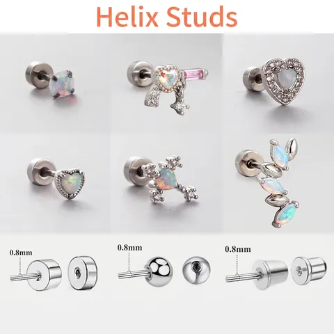 Hart Opaal Zirkoon Titanium Staal Kraakbeen Stud Oorbellen Schroefsluiting Piercing Niche Sieraden Dames