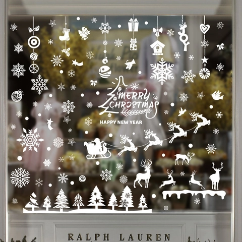 Weihnachtsfensterbilder Weiß Statische Aufkleber Schneeflocke Rentier Weihnachtsmann Glasdekor Winterurlaub Dekoration