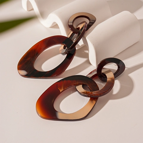 Tortoise Shell Harz Geometrische Gliederohrringe Mit Silbernem Ohrstecker Für Damen Retro Übertriebener Stil