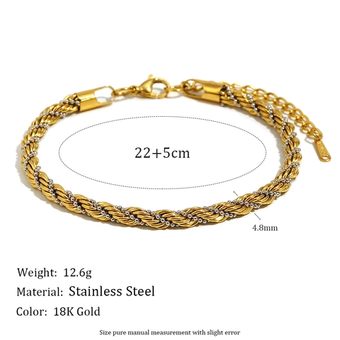 Pulsera Tobillera De Cuerda Retorcida Minimalista De Dos Tonos Chapada En Oro De 18K Acero Inoxidable Joyería Para Mujer