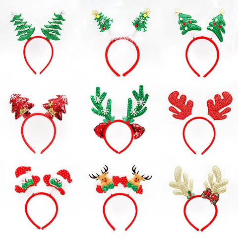 Festive Christmas Reindeer Antler Headband With Sequin Christmas Tree Snowman Santa Claus Decoration Kids Adults Party Favor