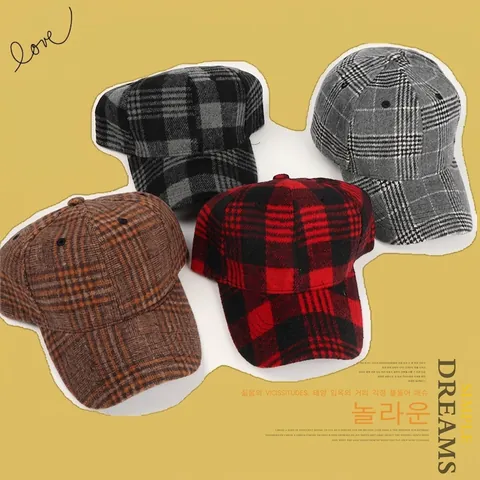 Cappello Da Baseball A Quadri Unisex Autunno Inverno Sensazione Lana Regolabile Chiusura In Velcro Cappello Da Sole Casual