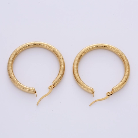 18K Gold Plated 316L Stainless Steel Threaded Round Hoop Earrings Minimalist Fashion Jewelry For Women