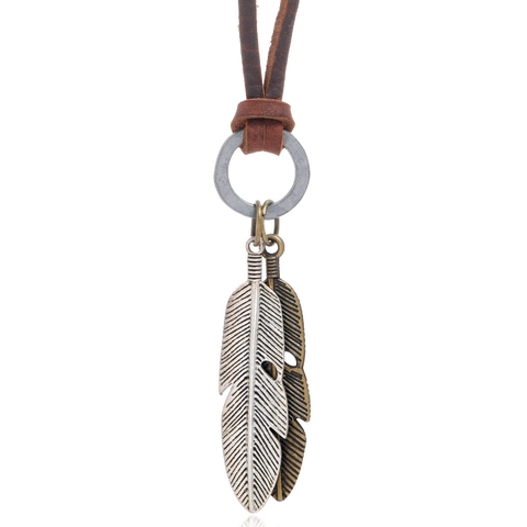 Vintage Veer Hanger Ketting Koeienhuid Verstelbare Lange Touw Ketting Legering Sieraden Voor Heren Dames