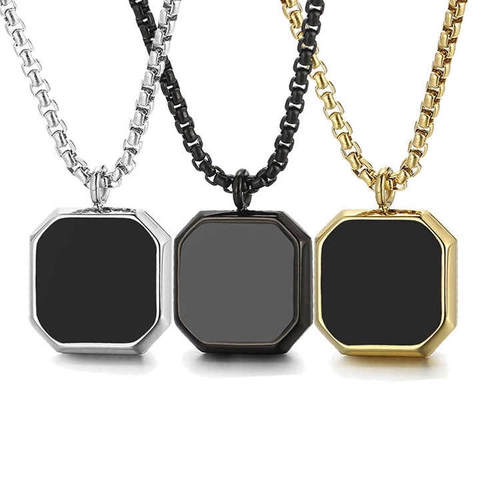 Collana Con Pendente Geometrico Ottagonale Acciaio Inossidabile Smalto Nero Gioielli Minimalisti Per Uomini E Donne Unisex