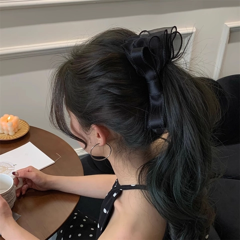 Double Layer Mesh Bow Banana Clip Satin Organza Large Ponytail Elegant Hair Accessory For Women