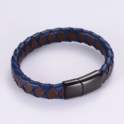 Men Braided Leather Bracelet With Stainless Steel Magnetic Clasp Simple Casual Jewelry For Men