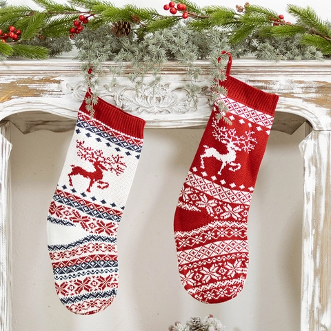 Christmas Stocking Knitted Fabric Felt Burlap Hanging Gift Bag Home Party Fireplace Decoration Cartoon 3D Santa Snowman Pattern
