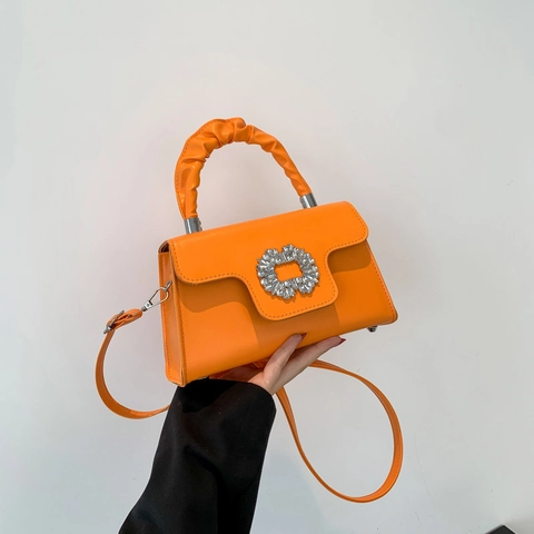 Borsa A Tracolla Da Donna Alla Moda In Pelle PU Fibbia Con Strass Manico Increspato Piccola Borsa A Quadri