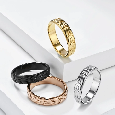 French Style Stainless Steel Tulip Flower Leaf Ring For Women Fashion Polished Engraved Botanical Leaf Finger Ring Jewelry