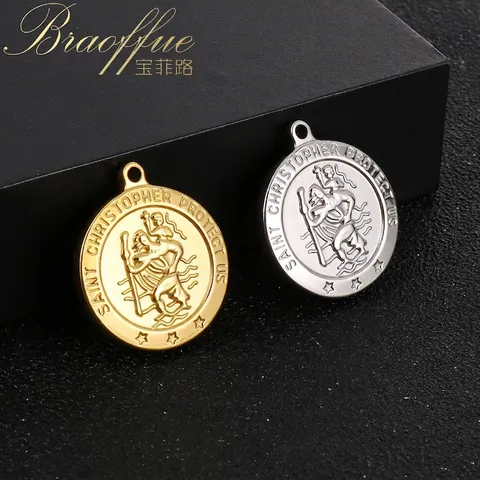 Colgante Medalla San Cristóbal Acero Inoxidable Redondo Patrón Religioso Amuleto Para Hacer Joyas