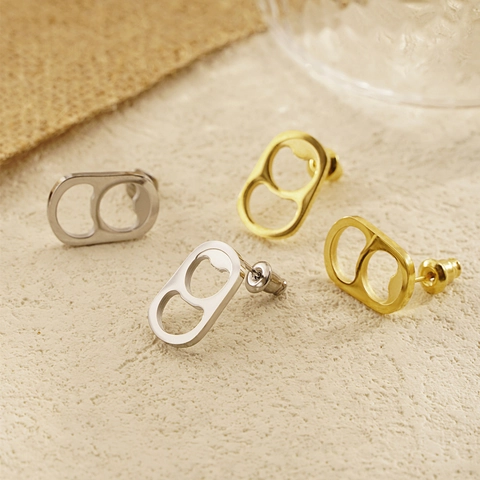 Stainless Steel Soda Can Ring Pull Tab Stud Earrings Geometric Minimalist Industrial Style Creative Jewelry For Men Women