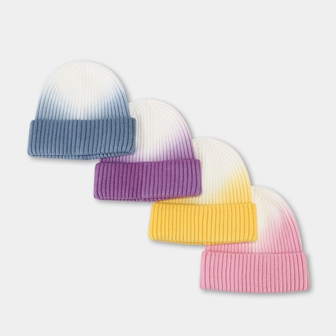 Bonnet En Maille D'Hiver Acrylique Côtelé À Revers Chaud Dégradé Tie Dye Extérieur Décontracté Pour Femmes