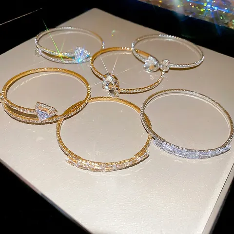 Open Armring Koperen Armband Met Zirkonia Geometrische Driehoek Luxe Mode Elegant Voor Vrouwen