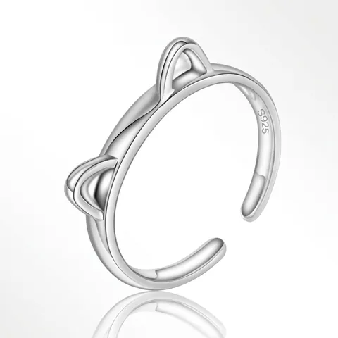 Einfacher Katzenohr Ring Kupfer Weißgold Vergoldet Offen Verstellbar Tier Finger Schmuck Für Damen Kreativer Minimalistischer Stil