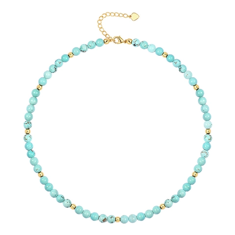 Collana Bohemienne Fatta a Mano con Perline di Turchese e Occhio di Tigre da Donna Girocollo in Rame con Ciondolo a Cuore Regolabile