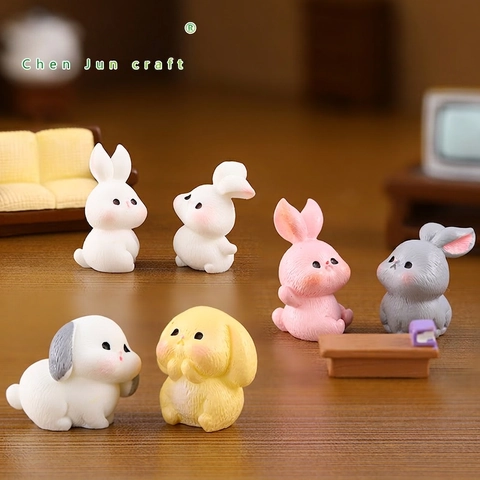 Figurine Lapin Miniature En Résine Animal Décoration De Micro Paysage Petit Lapin Ornement De Bureau DIY Jardin