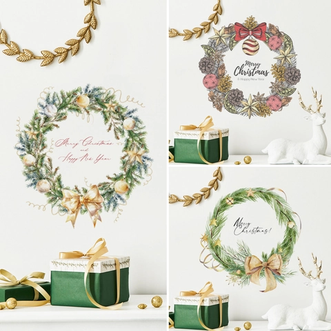Christmas Wreath Wall Sticker PVC Waterproof Removable Bathroom Toilet Seat Decor Watercolor Hand Painted Festive Holiday