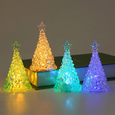 Albero Di Natale Luminoso A LED Ornamento Da Scrivania In Acrilico Cristallo Stella Superiore Decorazione Per Feste Luce Notturna