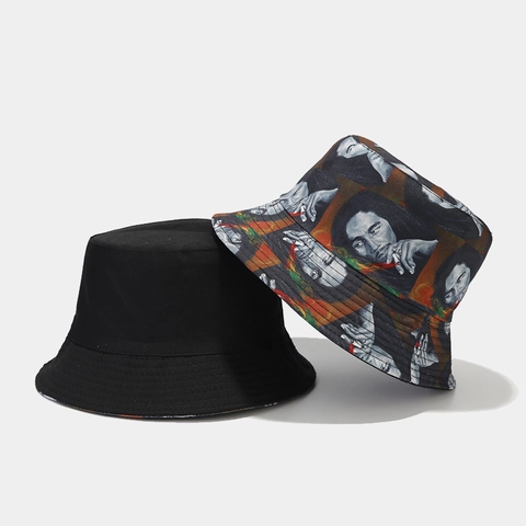 Reversible Bucket Hat Polyester Sunshade Breathable Street Fashion Graffiti Printed Unisex Outdoor Sun Hat