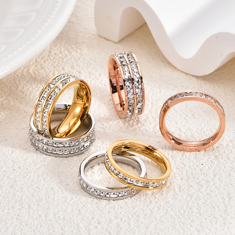 Full Star Titanstahl Ring Zirkon Einlage Einreihig Zweireihig Nicht Verblassend Eternity Band Schmuck Für Damen Herren Paare