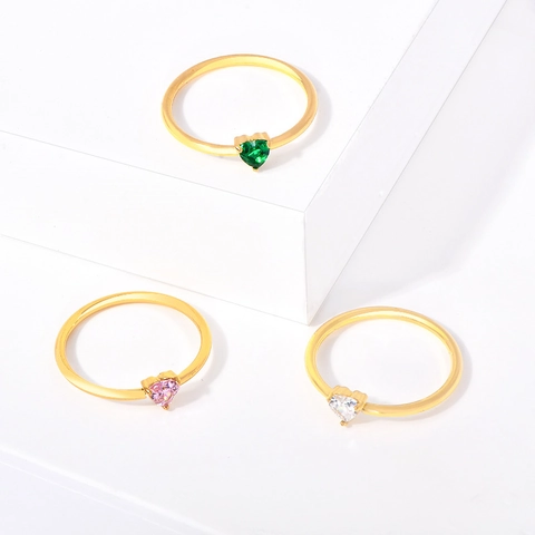 Hart Ring Titanium Staal 18K Verguld Hartvormige Gekleurde Zirkonia Minimalistische Sieraden Voor Dames