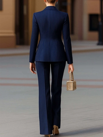 Elegant Pinstripe Blazer And Pants Top And Bottom For Women Professional Slim Fit Business Suits Office Work Wear Outfit