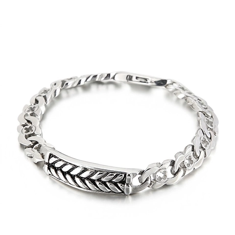Herren Armband Edelstahl Vintage Silber Weizenähre Textur Punk Gothic Hohlblumen Kette Schmuck