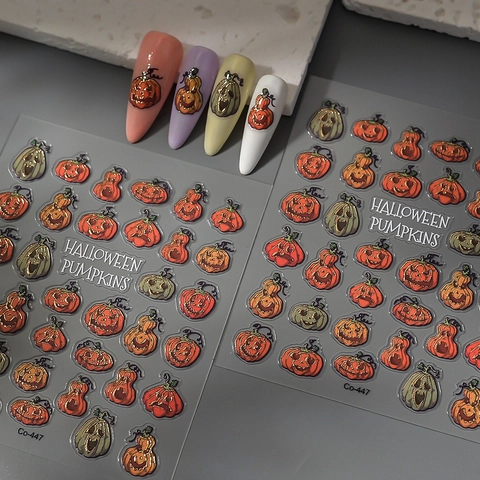 Autocollants De Nail Art Citrouilles Halloween 3D Relief Auto-Adhésif Jack-O-Lantern Étanche Décoration De Manucure