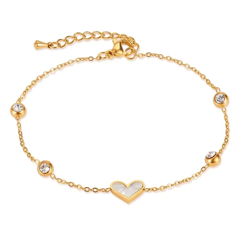 Minimalistisches Edelstahl Herz Armband Für Damen Vergoldet Perlmutt Zirkonia Eingelegt Mode Schmuck Verstellbare Handkette