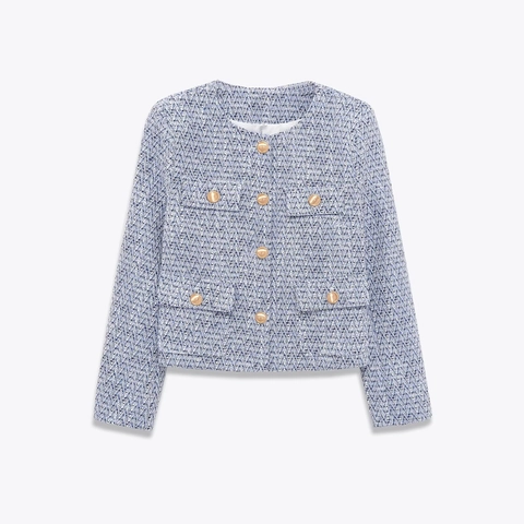 Giacca In Tweed Elegante Da Donna Girocollo Maniche Lunghe Cappotto Corto Sofisticato Con Bottoni Dorati