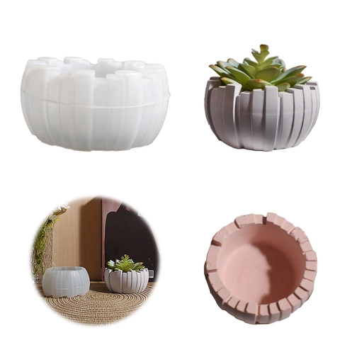 Irregular Ribbed Stripe Silicone Mold For DIY Succulent Flower Pot Storage Bowl Ashtray Geometric Gypsum Casting