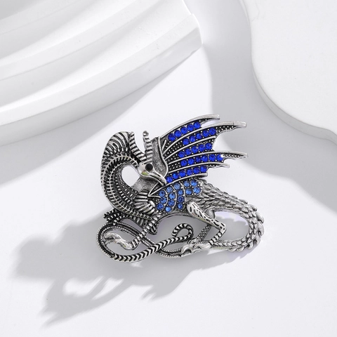 Broche Dragon Volant Mythique pour Homme en Alliage avec Strass Incrustés Style Animal Rétro pour Costume Manteau Bijoux Cadeau