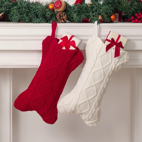 Calza Di Natale A Forma Di Osso In Maglia Acrilica Trecce Ornamento Appeso Festivo Per Amanti Degli Animali Sacchetto Regalo