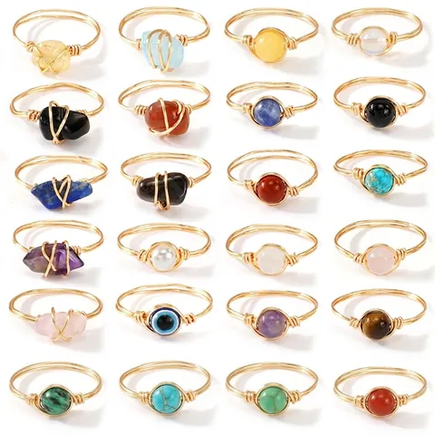 Anelli In Pietra Naturale Artigianali Filo Dorato Cristallo Gioielli Boho Minimalisti Per Donna Regalo