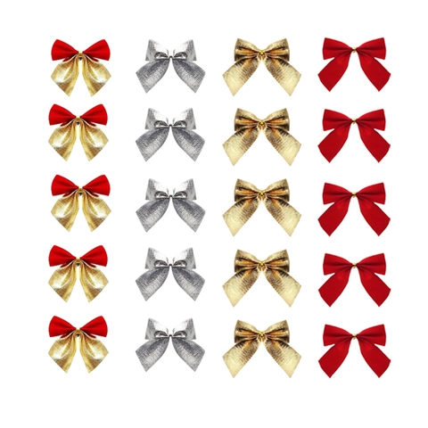 Christmas Tree Hanging Bow Decorations Red Gold Silver Velvet Fabric Metallic Glitter Bow Knots For Festive Party Party Decor
