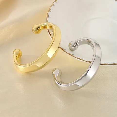 Bracciale Rigido Aperto A C Da Donna Acciaio Al Titanio Placcato Oro 18 Carati Lucidato Punte A Sfera Gioielli
