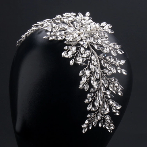 Handgemachtes Braut Stirnband Versilberter Kupferdraht Glaskristall Strass Blatt Blume Zweig Hochzeit Accessoires Für Damen