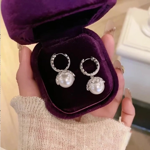 Pendientes De Perlas Artificiales De Imitación Elegantes Vintage Con Zircón Encaje Hueco Joyas De Cobre Chapado En Oro Para Mujer