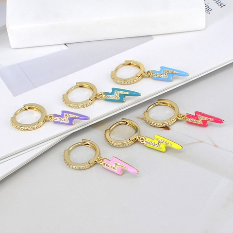 Koreanischer Stil Bunte Emaille Blitzschlag Ohrringe Mit 925 Sterlingsilber Ohrstecker-Stift Zirkonia Eingelegt Schmuck