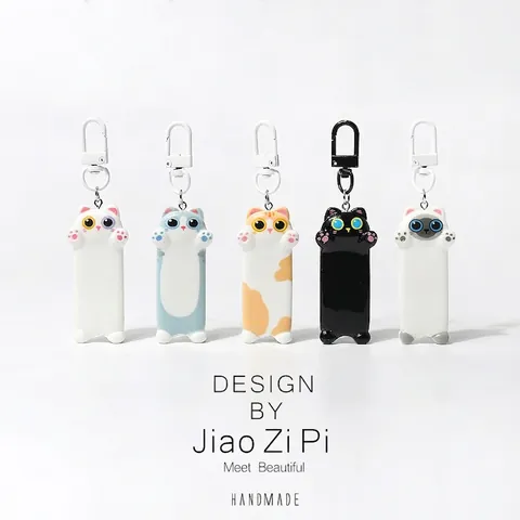 Simpatico Portachiavi Gatto Cartone Animato Ciondolo Gattino in Resina Ornamento Zaino Regalo Accessorio Quotidiano