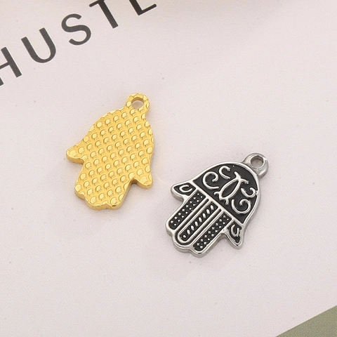 Colgante Mano De Hamsa Fátima Amuleto Ojo Turco Acero Inoxidable Patrón Retro Para Accesorios De Creación De Joyas DIY