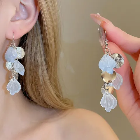 Orecchini Pendenti Con Nappa E Perno In Argento Sterling 925 Disco Rotondo In Metallo Ciondolo Petalo In Resina Spiaggia Vacanza Gioielli