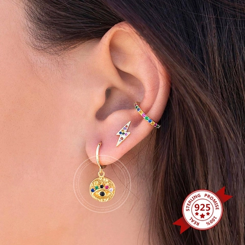 925 Sterlingsilber Ohrstecker-Stift Kupfer Böser Blick Ohrringe Bunter Zirkonia Rund Ohrhänger Mode Schmuck Damen