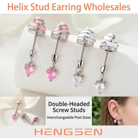 Titanium Staal Cupcake Hart Hanger Oorkraakbeen Stud Piercing Sieraden Zoet Emaille Zirconia Lichaamsaccessoire Voor Vrouwen